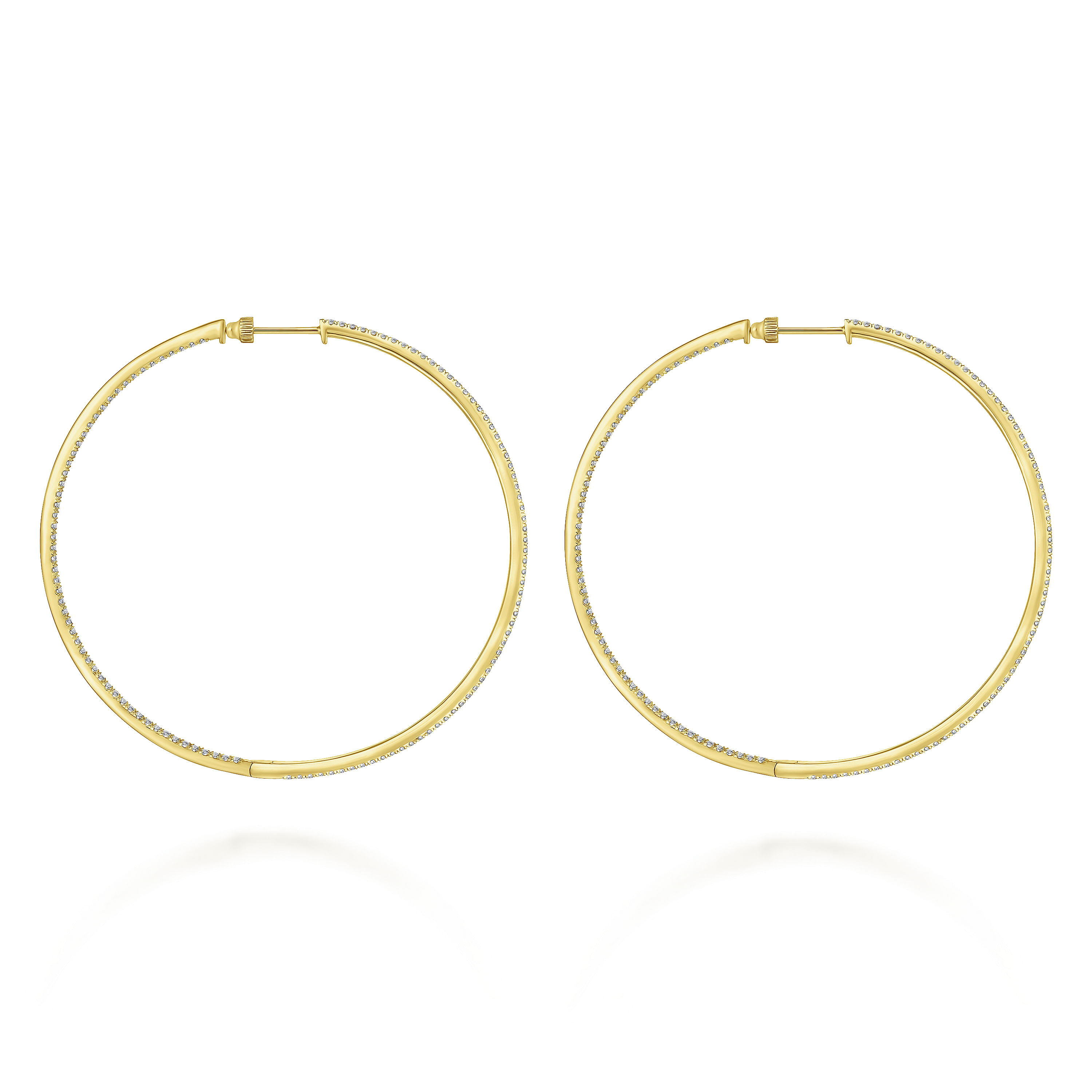 14K Yellow Gold 70mm Classic Diamond Hoop Earrings - 3.4 ct - Shot 2