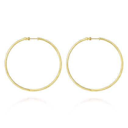 14K Yellow Gold 70mm Classic Diamond Hoop Earrings