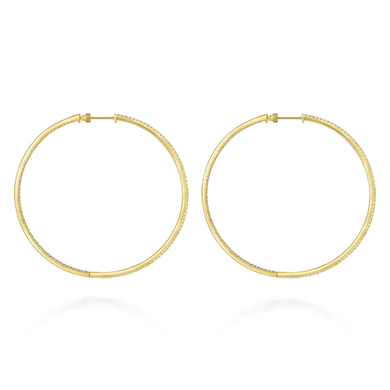 14K Yellow Gold 70mm Classic Diamond Hoop Earrings - 3.4 ct - Shot 2