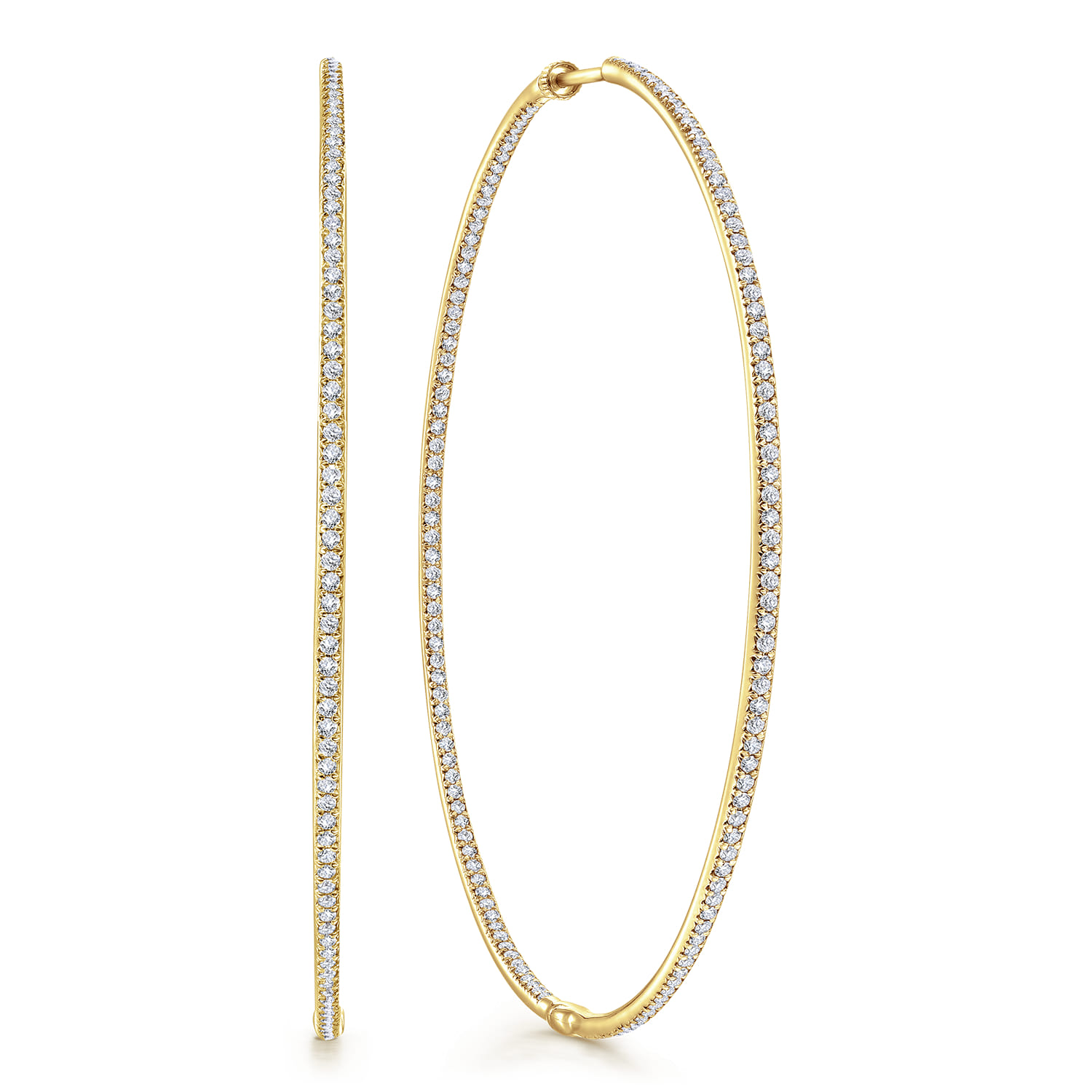 14K Yellow Gold 70mm Round Classic Diamond Hoop Earrings - 2.1 ct - Shot 1