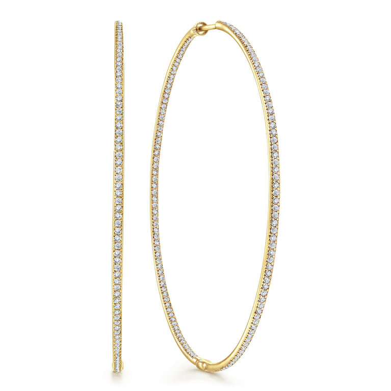 14K Yellow Gold 70mm Round Classic Diamond Hoop Earrings - 2.1 ct - Shot 1