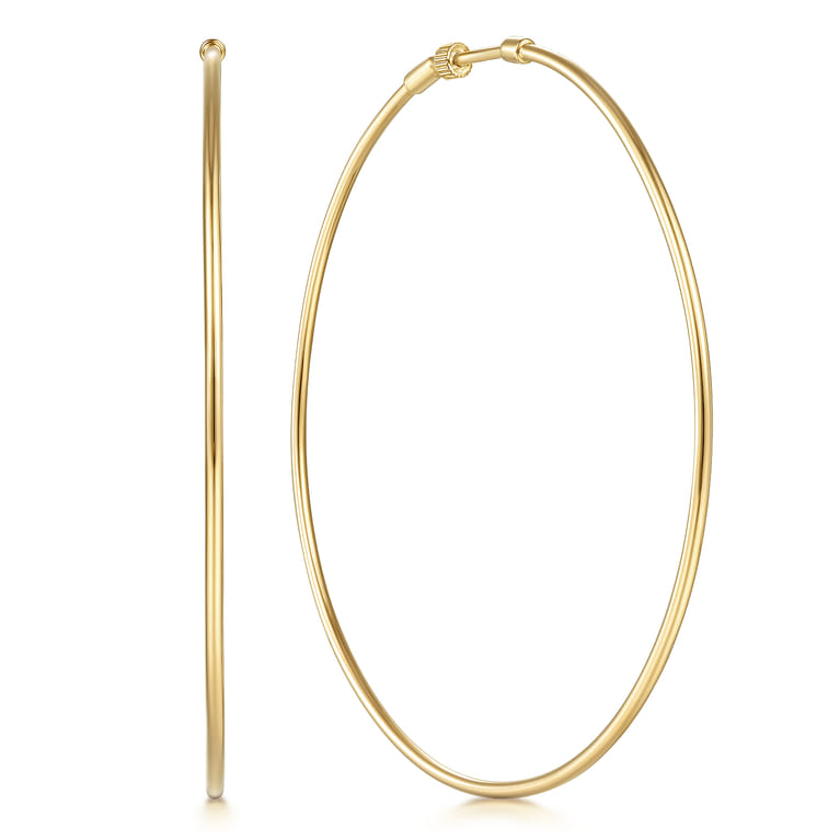 14K Yellow Gold 70mm Round Classic Hoop Earrings - Shot 1