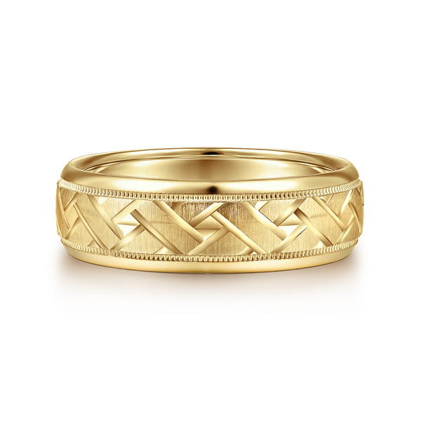 Yellow Gold Engraved Woven Men's Wedding Band
