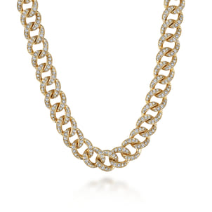 14K Yellow Gold 8mm Solid Cuban Link Chain Diamond Necklace