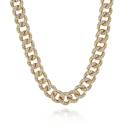 14K Yellow Gold 8mm Solid Cuban Link Chain Diamond Necklace