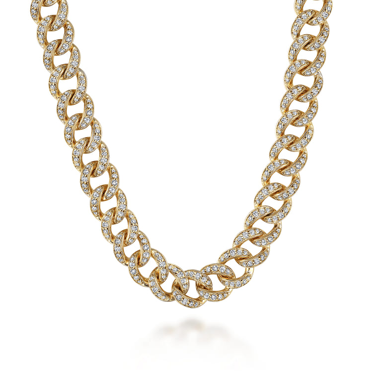 14K Yellow Gold 8mm Solid Cuban Link Chain Diamond Necklace - 2.4 ct - Shot 1
