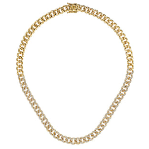 14K Yellow Gold 8mm Solid Cuban Link Chain Diamond Necklace