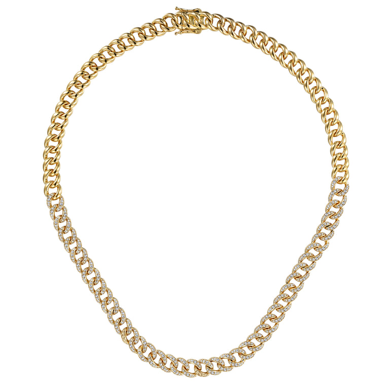 14K Yellow Gold 8mm Solid Cuban Link Chain Diamond Necklace - 2.4 ct - Shot 2
