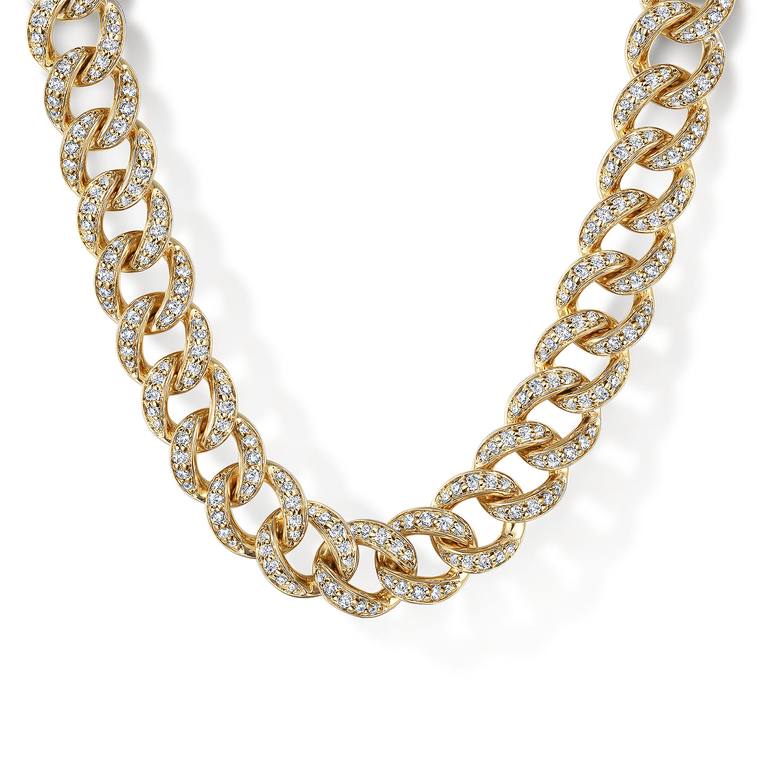 14K Yellow Gold 8mm Solid Cuban Link Chain Diamond Necklace - 3 ct - Shot 1