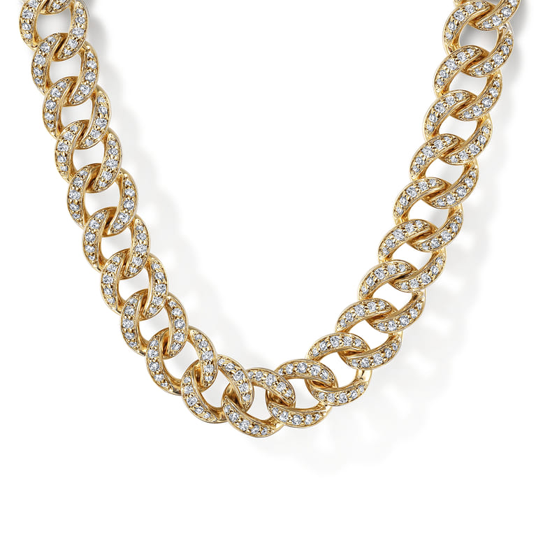 14K Yellow Gold 8mm Solid Cuban Link Chain Diamond Necklace - 3 ct - Shot 1