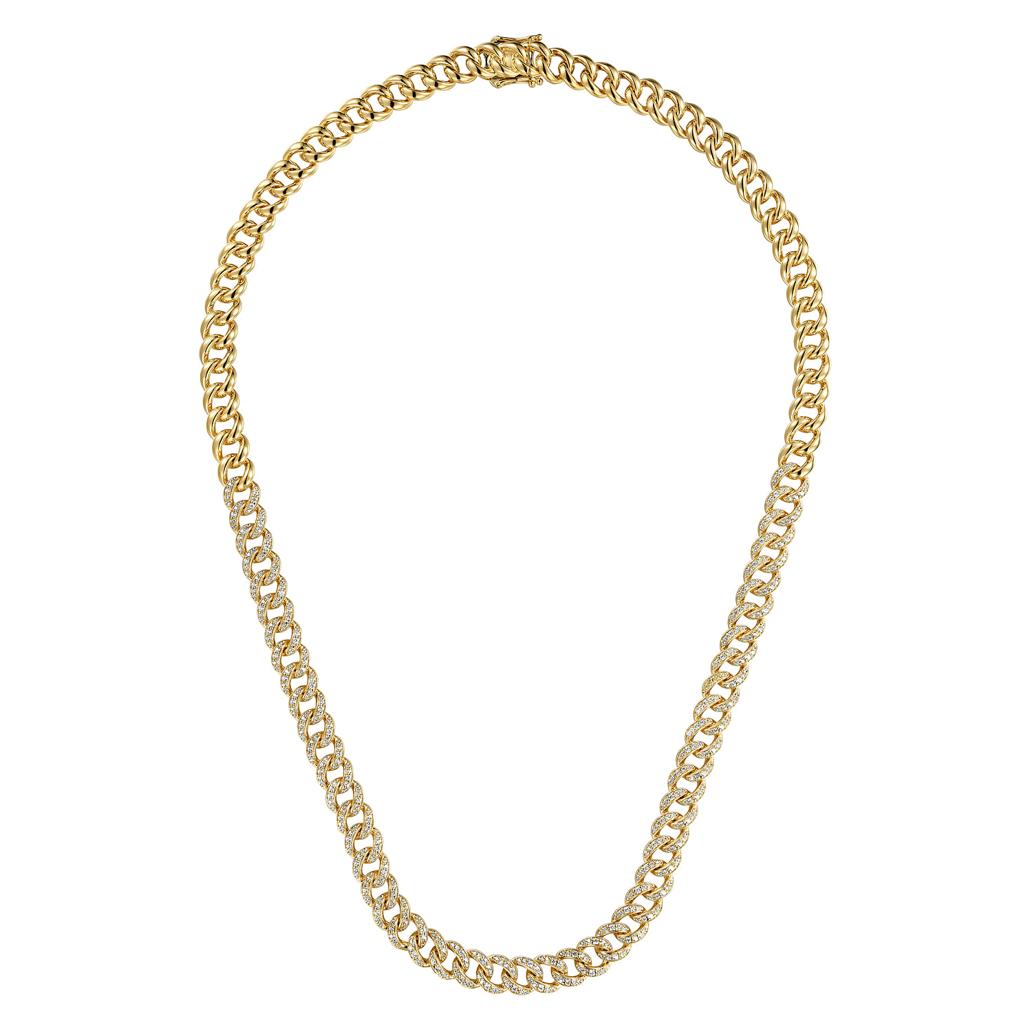 14K Yellow Gold 8mm Solid Cuban Link Chain Diamond Necklace - 3 ct - Shot 2