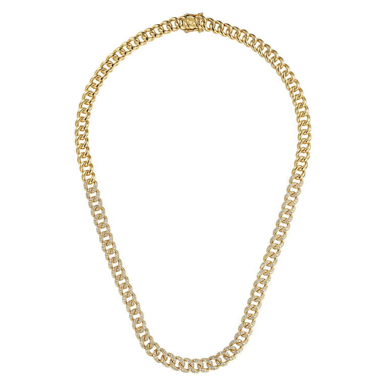 14K Yellow Gold 8mm Solid Cuban Link Chain Diamond Necklace - 3 ct - Shot 2