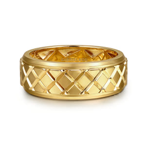 14K Yellow Gold 8mm Square Mens Ring in High Polished Finish