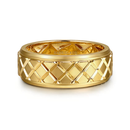 14K Yellow Gold 8mm Square Mens Ring in High Polished Finish