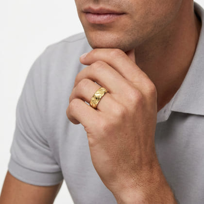 14K Yellow Gold 8mm Square Mens Ring in High Polished Finish