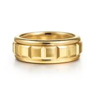 14K Yellow Gold 8mm Square Rotating Mens Ring in High Polished Finish