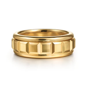 14K Yellow Gold 8mm Square Rotating Mens Ring in High Polished Finish
