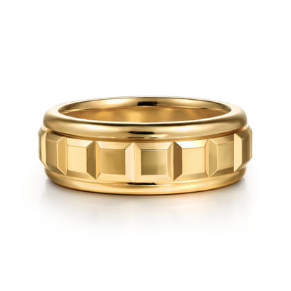 14K Yellow Gold 8mm Square Rotating Mens Ring in High Polished Finish
