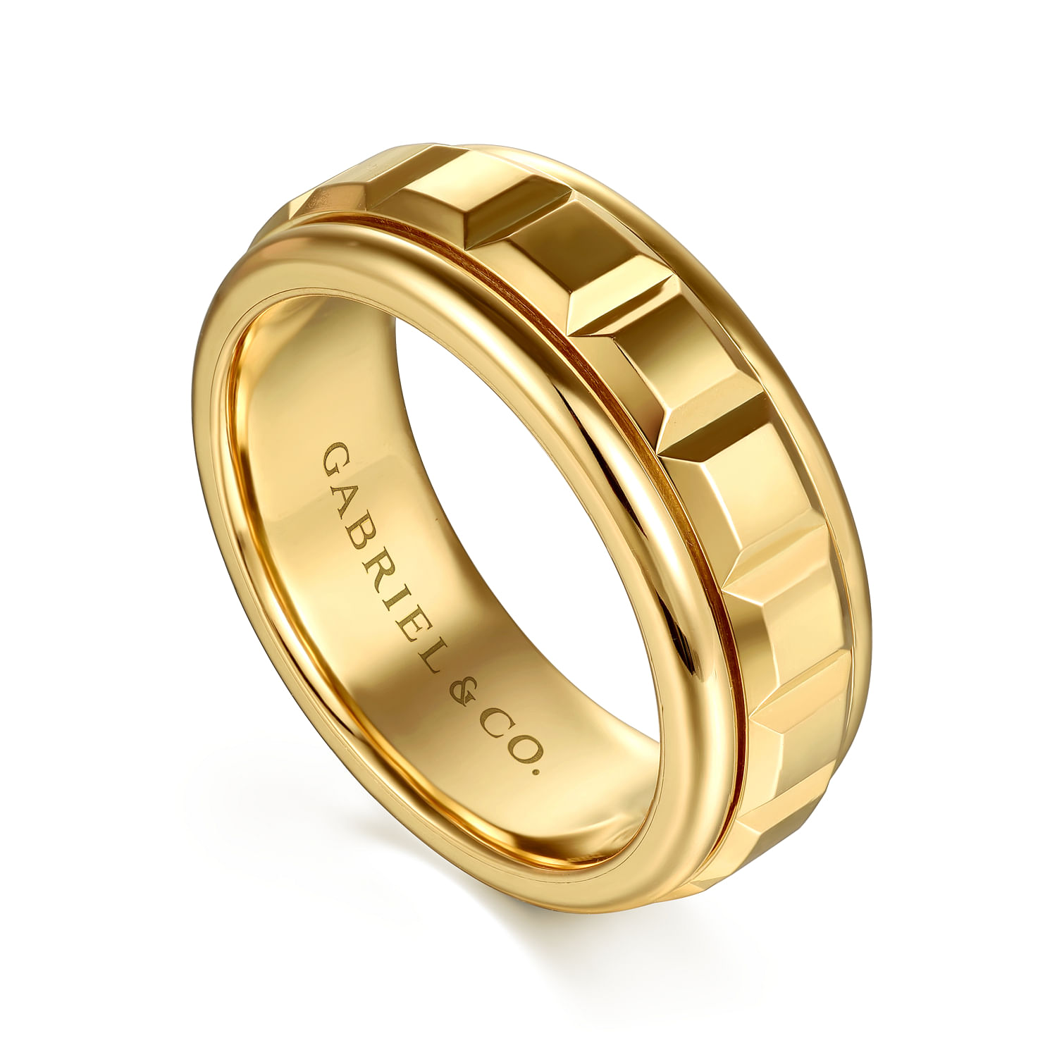 14K Yellow Gold 8mm Square Rotating Mens Ring in High Polished Finish - Shot 3
