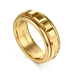 14K Yellow Gold 8mm Square Rotating Mens Ring in High Polished Finish