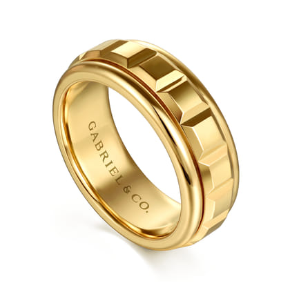 14K Yellow Gold 8mm Square Rotating Mens Ring in High Polished Finish
