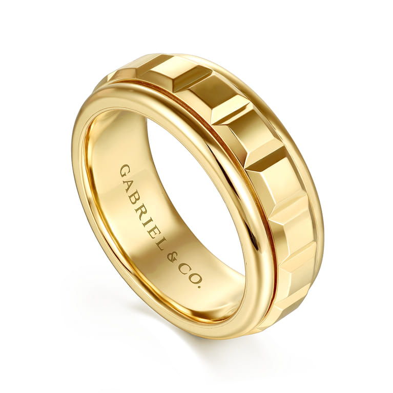 14K Yellow Gold 8mm Square Rotating Mens Ring in High Polished Finish - Shot 3