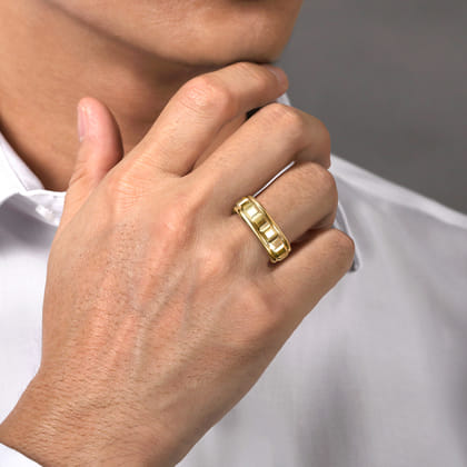 14K Yellow Gold 8mm Square Rotating Mens Ring in High Polished Finish