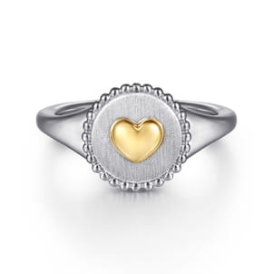 14K Yellow Gold  925 Sterling Silver Bujukan Heart Medallion Ladies Ring