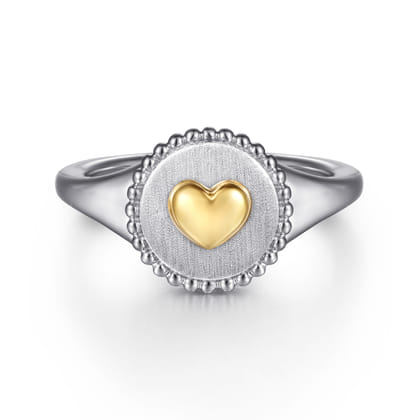 14K Yellow Gold  925 Sterling Silver Bujukan Heart Medallion Ladies Ring