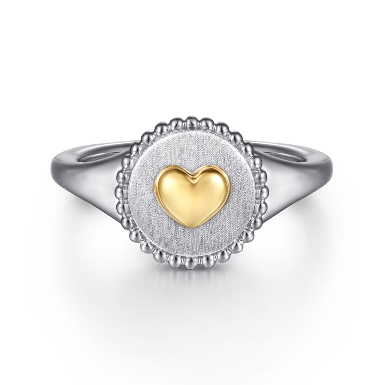 14K Yellow Gold  925 Sterling Silver Bujukan Heart Medallion Ladies Ring - Shot 1