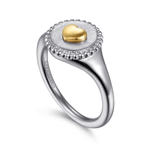 14K Yellow Gold  925 Sterling Silver Bujukan Heart Medallion Ladies Ring
