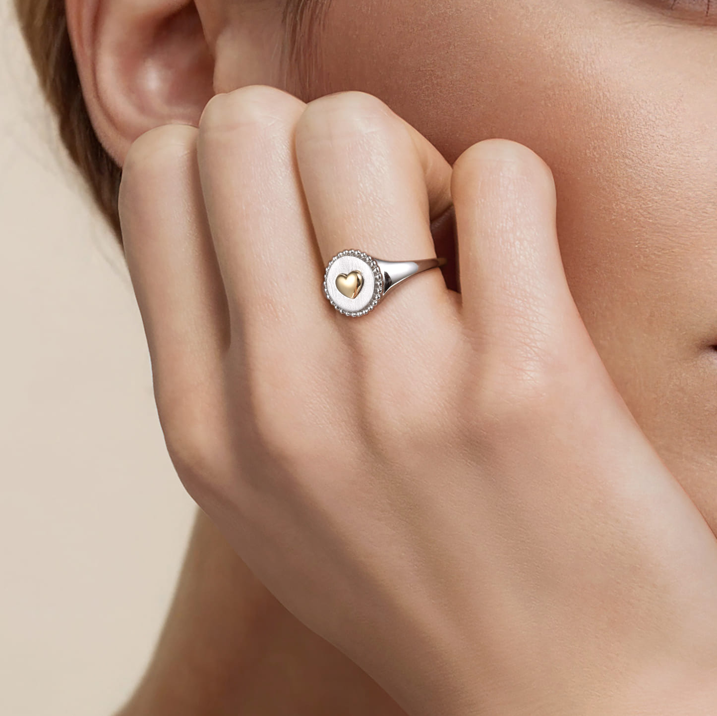 14K Yellow Gold  925 Sterling Silver Bujukan Heart Medallion Ladies Ring