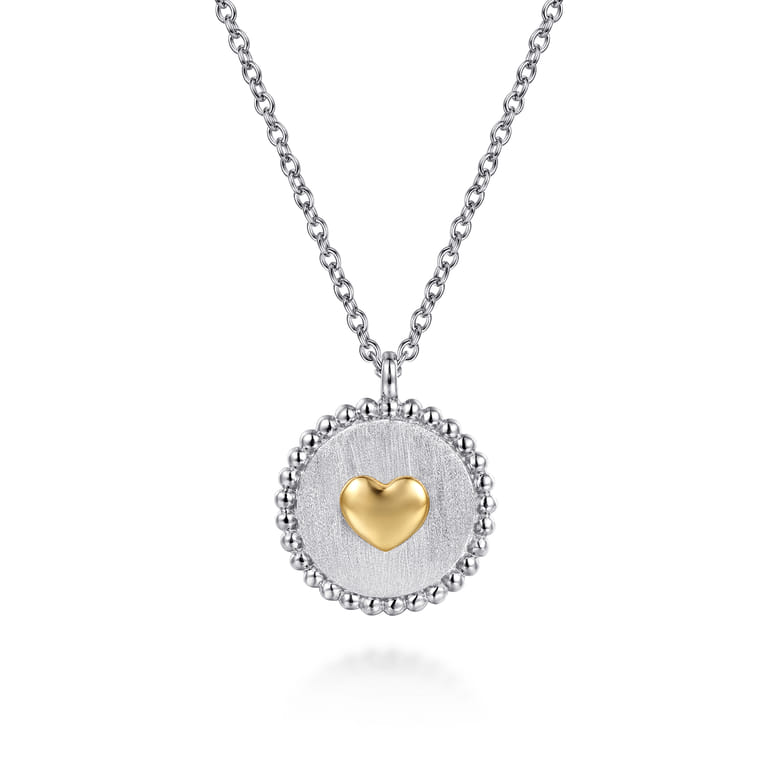 14K Yellow Gold  925 Sterling Silver Bujukan Heart Medallion Pendant Necklace - Shot 1