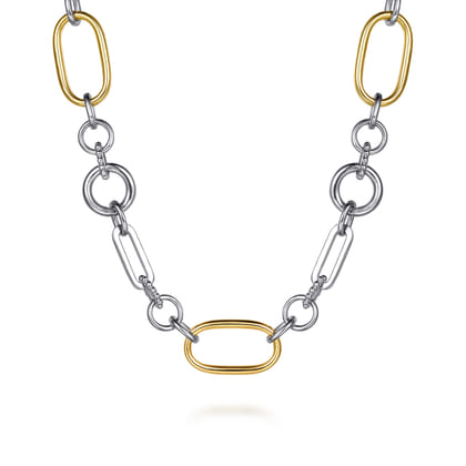 14K Yellow Gold  925 Sterling Silver Bujukan Link Chain Necklace