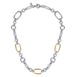 14K Yellow Gold  925 Sterling Silver Bujukan Link Chain Necklace