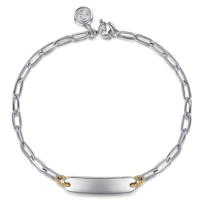 14K Yellow Gold  925 Sterling Silver Bujukan Personalize Bar Link Chain Bracelet