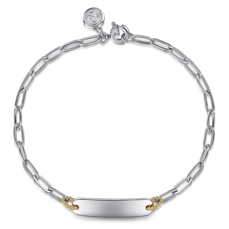 14K Yellow Gold  925 Sterling Silver Bujukan Personalize Bar Link Chain Bracelet - Shot 1