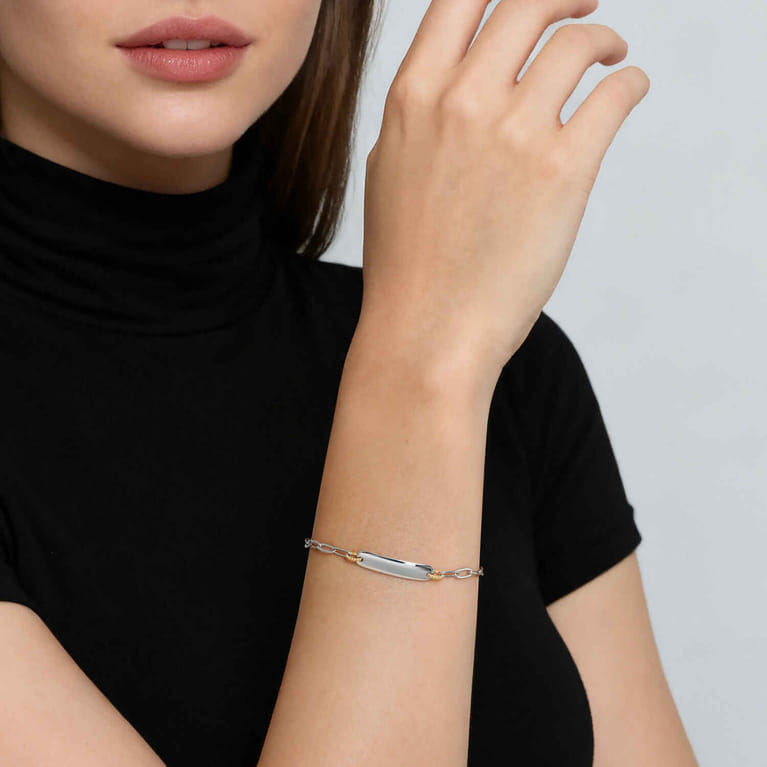 14K Yellow Gold  925 Sterling Silver Bujukan Personalize Bar Link Chain Bracelet - Shot 3