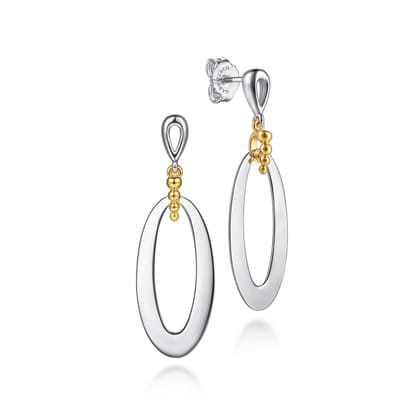 14K Yellow Gold  925 Sterling Silver Bujukan Stud Drop Earrings