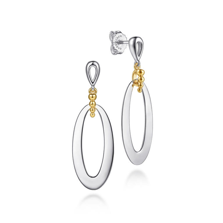 14K Yellow Gold  925 Sterling Silver Bujukan Stud Drop Earrings - Shot 1