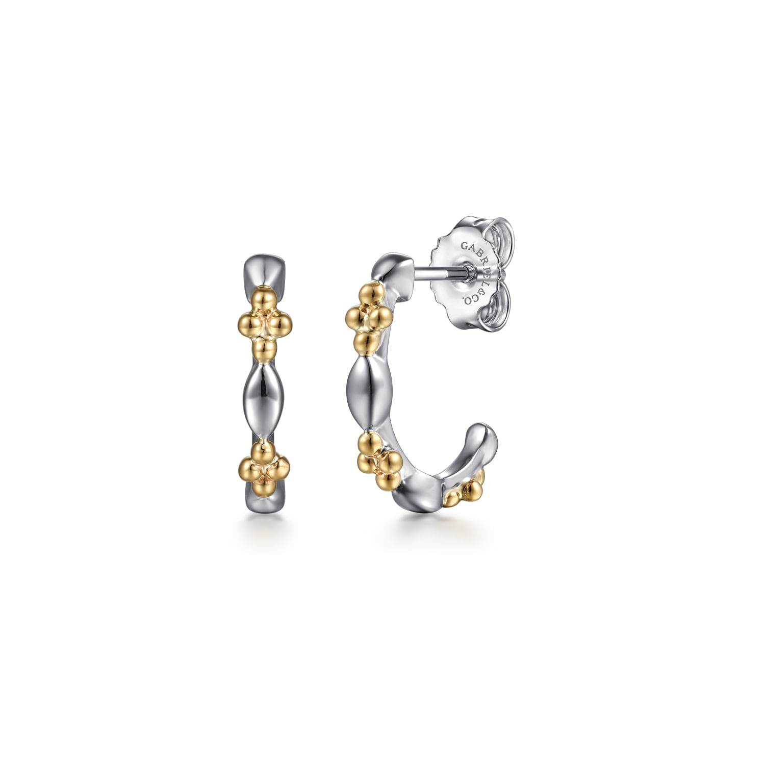 14K Yellow Gold  925 Sterling Silver Bujukan Two Tone J Hoop Earrings