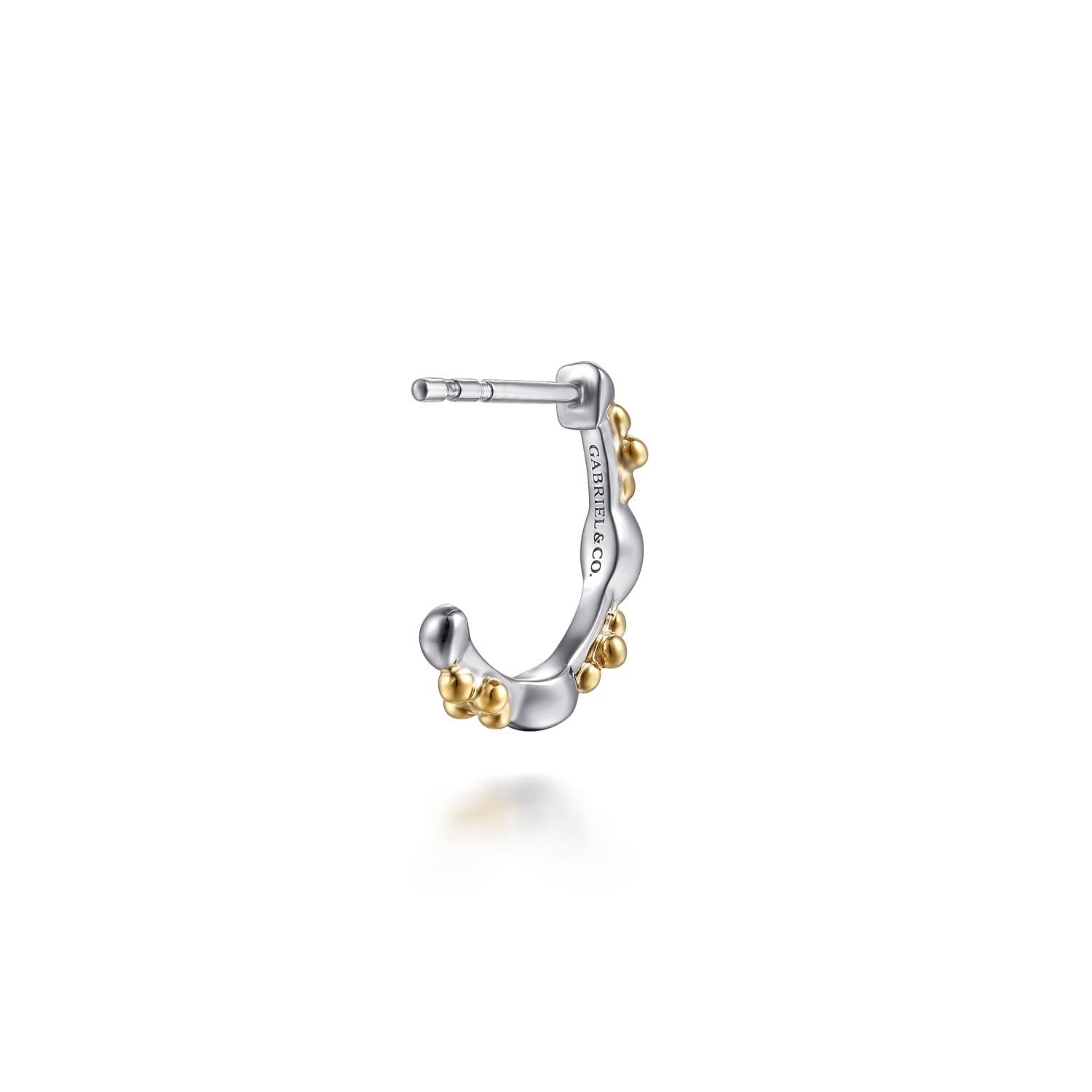 14K Yellow Gold  925 Sterling Silver Bujukan Two Tone J Hoop Earrings