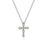 14K Yellow Gold  925 Sterling Silver Diamond Cross Pendant Necklace