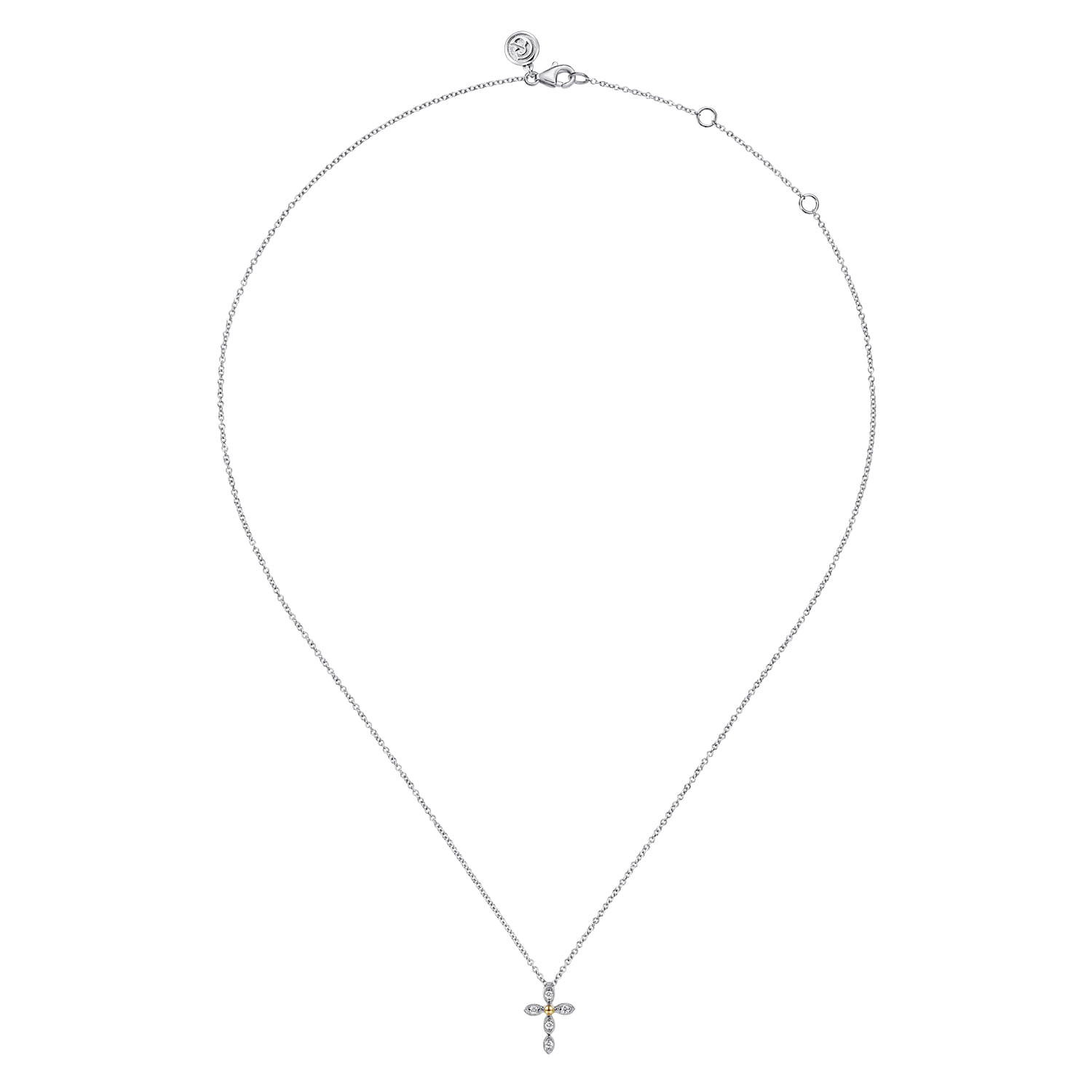 14K Yellow Gold  925 Sterling Silver Diamond Cross Pendant Necklace - Shot 2