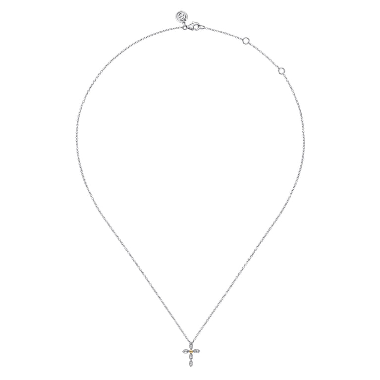 14K Yellow Gold  925 Sterling Silver Diamond Cross Pendant Necklace - Shot 2
