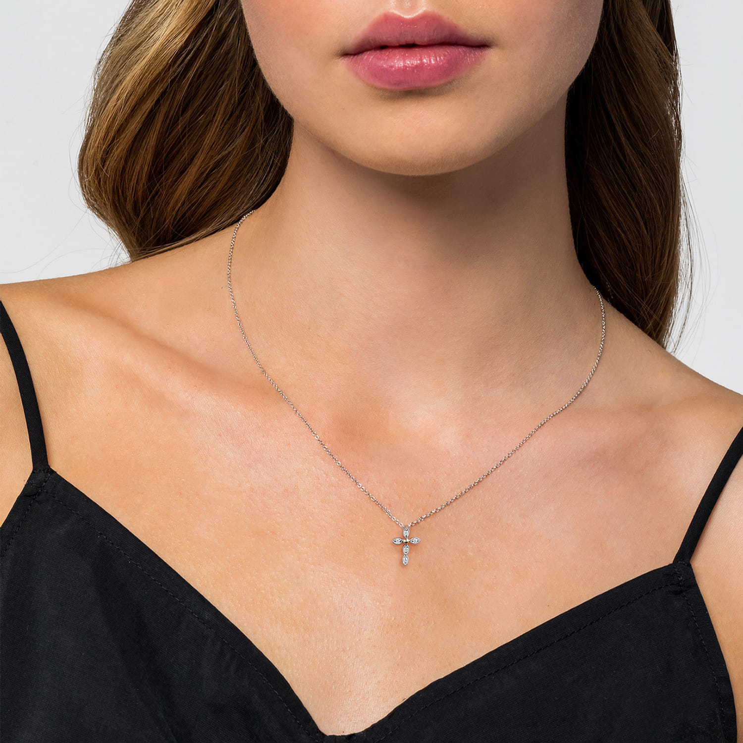 14K Yellow Gold  925 Sterling Silver Diamond Cross Pendant Necklace - Shot 3