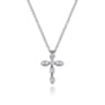 14K Yellow Gold  925 Sterling Silver Diamond Cross Pendant Necklace