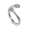 14K Yellow Gold  925 Sterling Silver Diamond Flower Bypass Ring - 0.1 ct