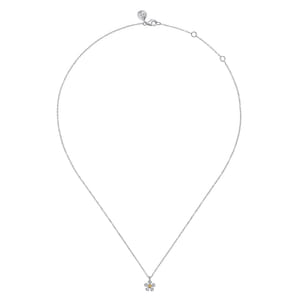14K Yellow Gold  925 Sterling Silver Diamond Flower Pendant Necklace