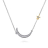 14K Yellow Gold  925 Sterling Silver Diamond Moon and Star Pendant Necklace - 0.12 ct